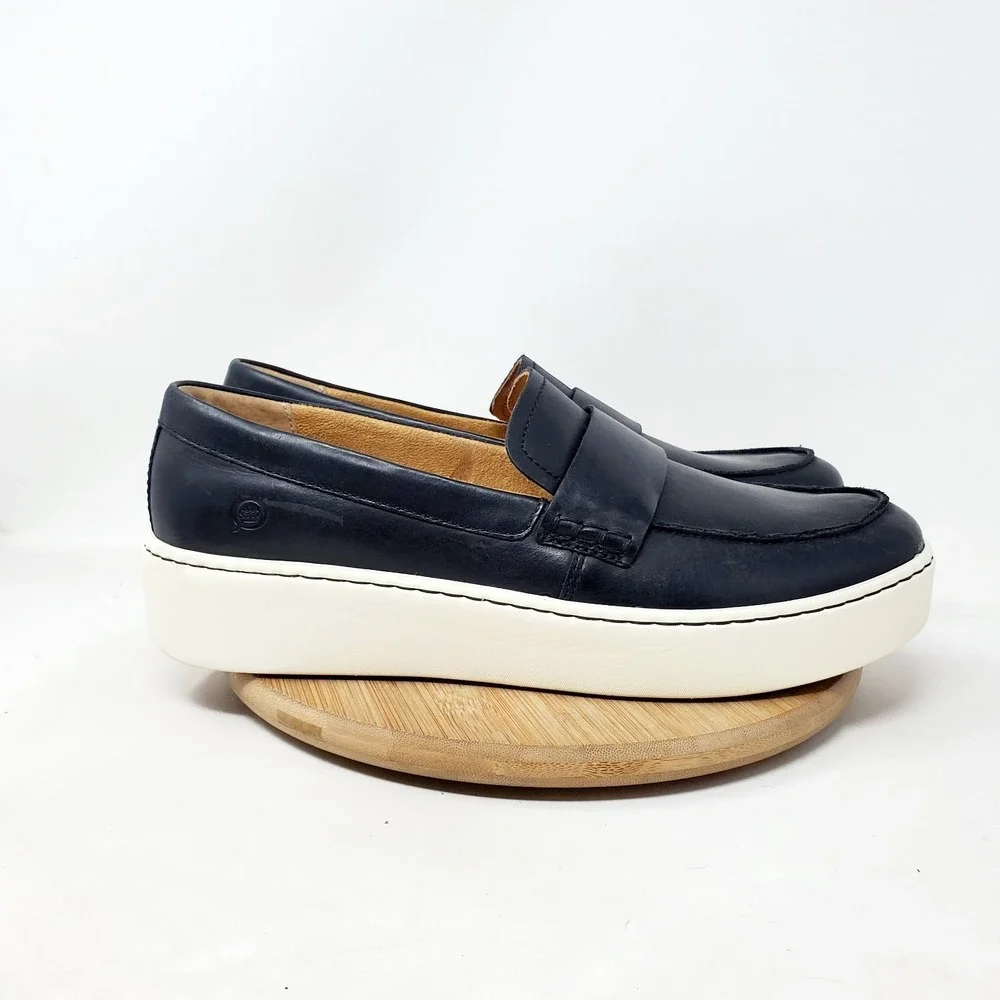 Born Shoes Womens 11 Marlie Black Leather Platform Slip On Dress Loafer